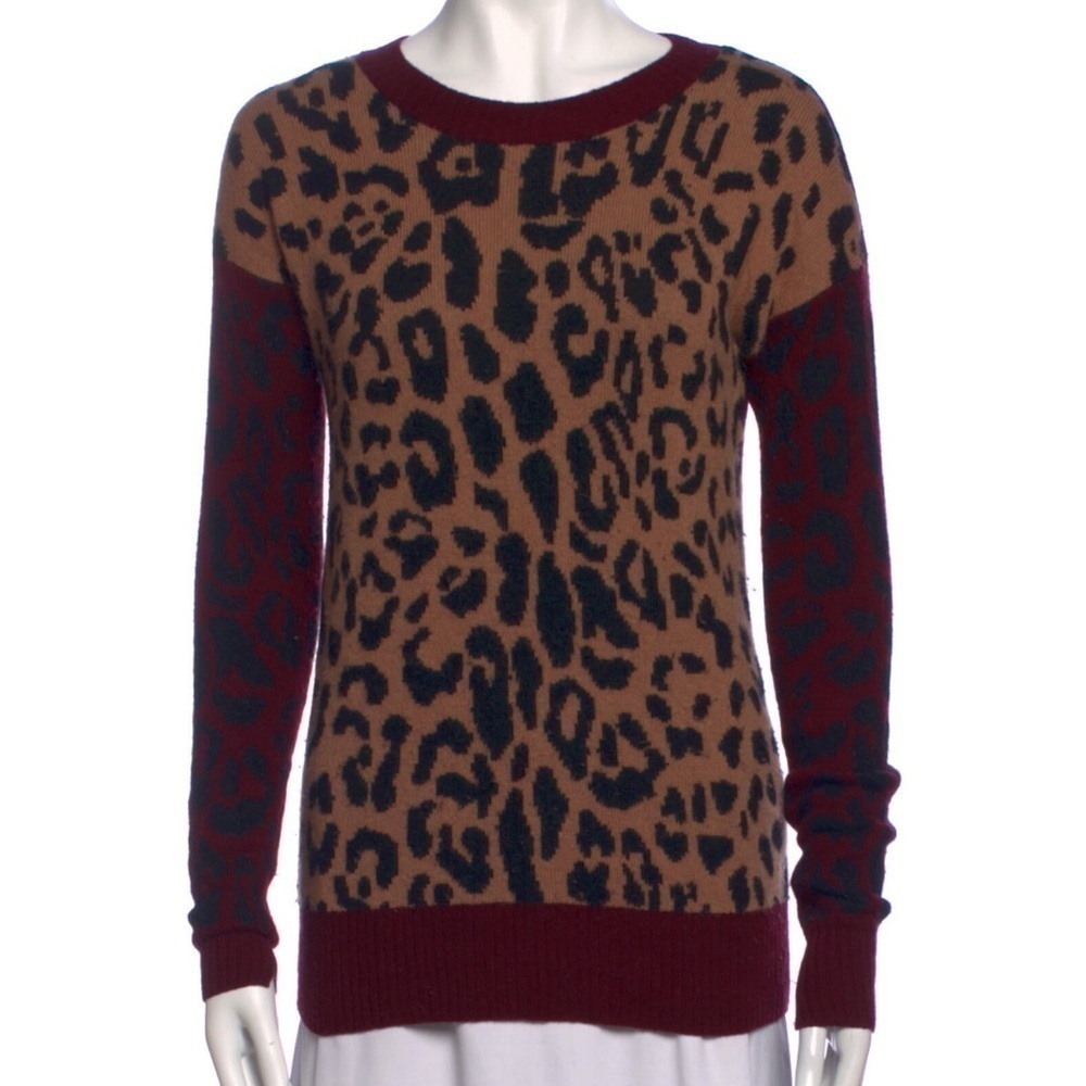 A.L.C. Matt Colorblock Leopard Animal Print Cashm… - image 4